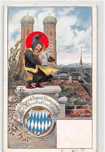 München Künstlerkarte München. Münchner Kindl bei Wind und Wetter gelaufen. Leichte Randmängel, sonst gut erhalten