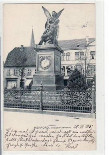 Herford Herford mit Kriegerdenkmal gelaufen, mit Marke und Stempel von 1905. leichte Abschürfungen, leichte Stempelspuren, sonst gut erhalten