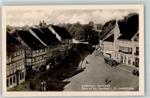 Schöningen Marktplatz St. Lorenzkirche Pferdewagen Drogerie Geschäfte