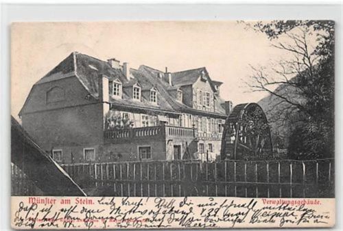 Bad Münster-Ebernburg Bad Münster. Verwaltungsgebäude gelaufen. Fleckig, leichter Stempeldurchdruck, leicht bügig, sonst gut erhalten