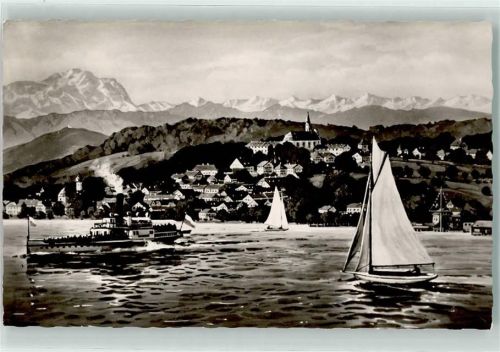Dießen mit Blick zur Zugspitze Seitenraddampfer Segelboot