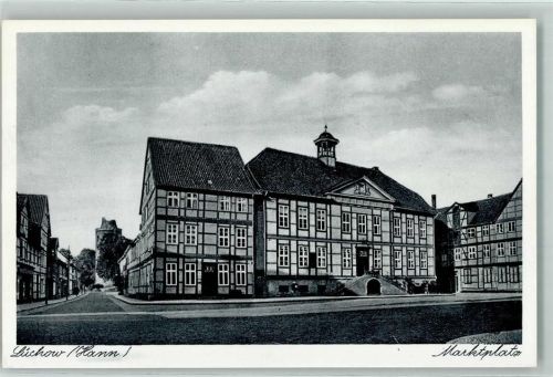 29439 W3130 Lüchow Wendland - Marktplatz Altes Rathaus Gasthaus Ratskeller Fachwerkbau Amtsturm