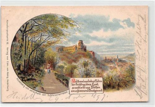 Heidelberg Heidelberg, Lithographie. der Schlossterrasse aus gesehen gelaufen. Ecken mit Albumabdrücken, sonst gut erhalten
