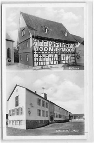 Mörlenbach im Odenwald mit Rathaus und Schlosshof-Schule ungelaufen Gute Erhaltung.