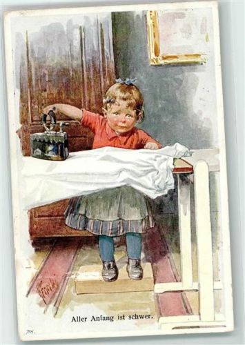 1914 Kind beim Bügeln sign. Feiertag, Karl AK