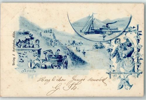 1897 Gruss aus Rhein Weinlese Tanz AK