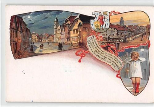 Lithographie Lauterbach mit Marktplatz u. verlorenem Strumpf ungelaufen Gute Erhaltung.