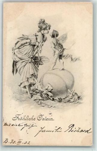 1902 Frau Küsse Amor Hase großes Ei mit Schleife AK