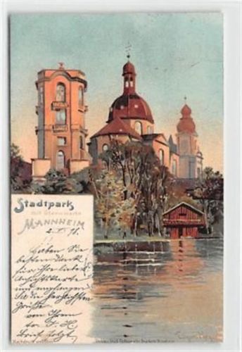Mannheim Mannheim, Lithographie. ein Blick auf den Stadtpark Sternwarte gelaufen. Leichte Stempelspuren, leicht bügig, sonst gut erhalten