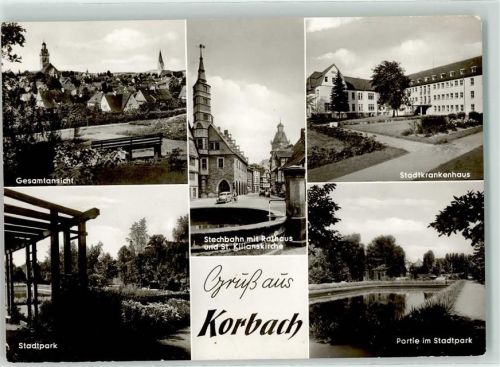 Korbach Stadtkrankenhaus Stadtpark Stechbahn mit Rathaus u. St. Kilianskirche