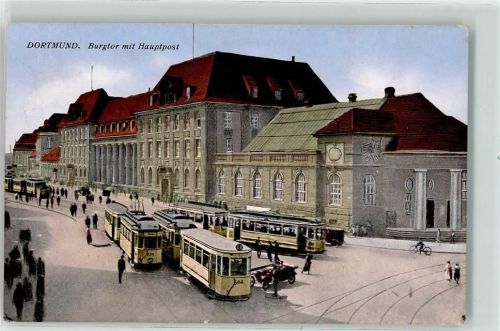 Dortmund Burgtor mit Hauptpost Straßenbahn Oldtimer Fahrrad