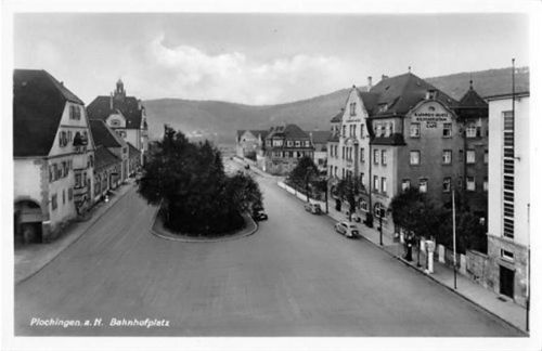 Plochingen am Neckar. Bahnhofstraße aus der Vogelschau ungelaufen Gute Erhaltung.