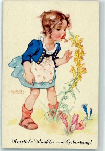 sign. Lungershausen Geburtstag Kind Blumen AK