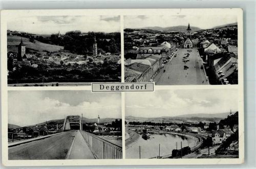Deggendorf Luitpoldplatz Kirche Brücke Eisenbahn Dampflokomotive
