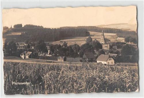 Marienweiher. Blick auf die Kirche gelaufen. Kleine Abschürfung unten rechts, kleiner Knick oben links und rechts, leicht fleckig, sonst gut erhalten