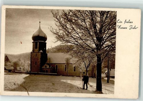 87496 W8961 Simmerberg , Allgäu - Kirche Skilangläufer Winter Neujahreskarte Ort handschriftlich