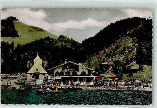 Spitzingsee Postgasthaus und Seecafe St. Bernhard Ruderboot Oldtimer