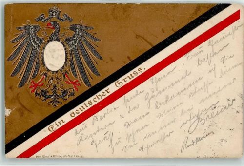 1902 Präge-AK Verlag Bruno Bürger u. Ottillie Deutscher Gruss Schwarz-Weiß-Rot