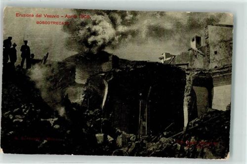 Napoli Eruzione del Vesuvio 1906 Bosctrecase , Rückseite Werbung Fernet Company AK