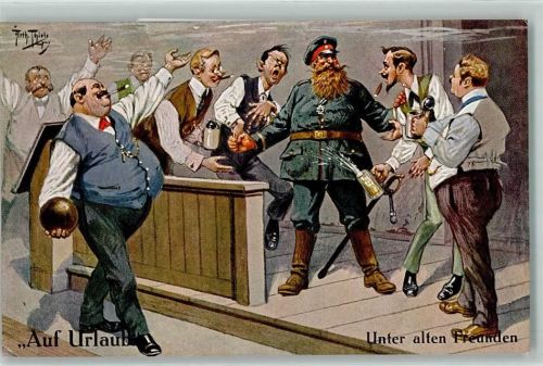 Auf Urlaub Kegeln Bier Zigarre Verlag Gebr. Dietrich Serie 153-7 WK I AK