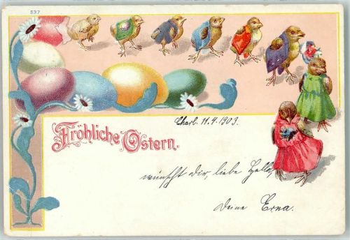 1903 Küken vermenschlicht , bunte Ostereier AK