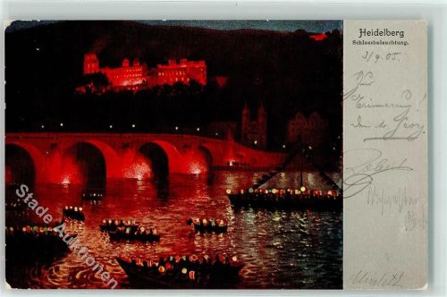 Heidelberg 1905 Schlossbeleuchtung Nacht Boot