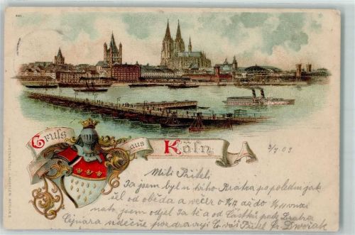 50667 W5000 Köln Mülheim 901 1903 - Wappen Ritterhelm Pontonbrücke Dampfschiff
