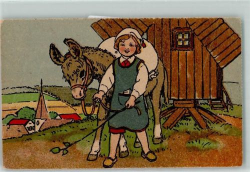 Der Müller mit seinem Esel vor der Mühle AK
