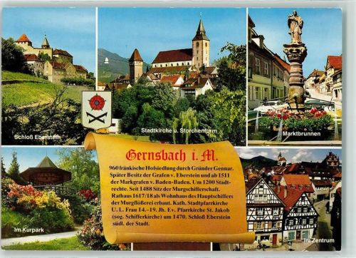 Gernsbach Schloss Eberstein Stadtkirche Storchenturm Marktbrunnen Kurpark Zentrum Wappen