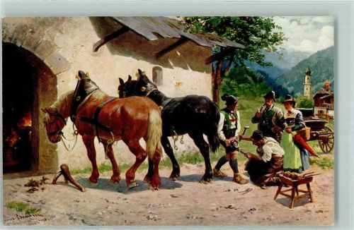 sign. L. Braun Hammerschmiede Pferde werden beschlagen AK