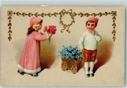 1915 Glückwunsch Rosen und Vergissmeinnicht , Kinder AK