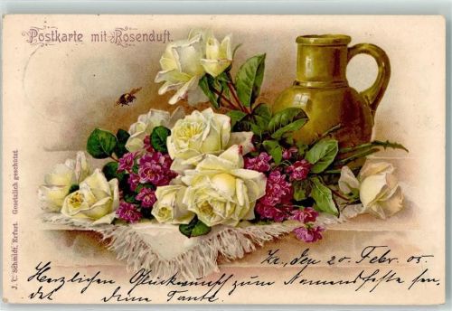 1905 Rosenduft Verlah J.C. Schmidt Biene Stilleben AK