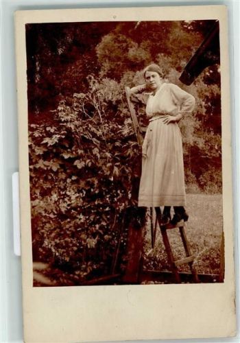 1917 Frau steht auf einer Leiter AK