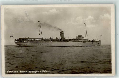 Schnelldampfer Kaiser im Flaggenschmuck # Bordstempel 1928 Ankunft Cuxhaven