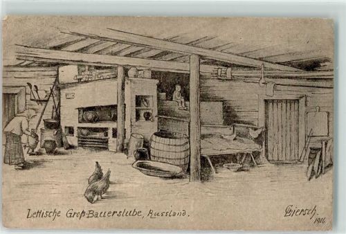 Tuckum 1916 Lettische Groß-Bauernstube sign Liersch K.D. Feldpoststation Nr. 155