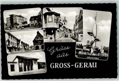 64521 W6080 Groß-Gerau - Stadthaus Altes Rathaus Bahnhof Kirchstraße Schwimmbad LKW VW Bus