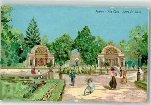 Palermo Villa Giulia Piazza del Centro Kind mit Reifen sign.
