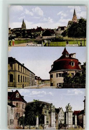 Ansbach 1916 Eiserner Steg Theresienstraße Schlosstor