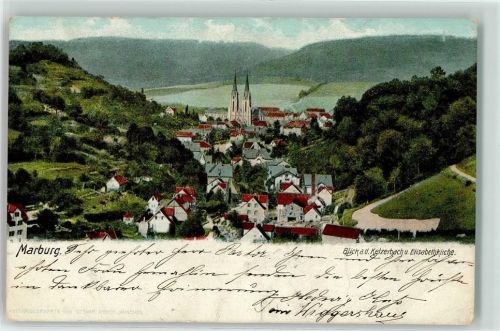 Marburg 1903 Blick a.d. Ketzerbach und Elisabethkirche