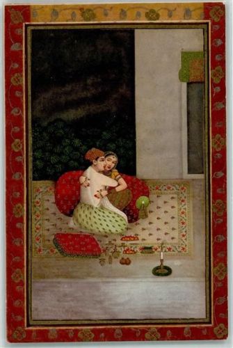 Liebespaar auf der Haremsterrasse Indien um 1700