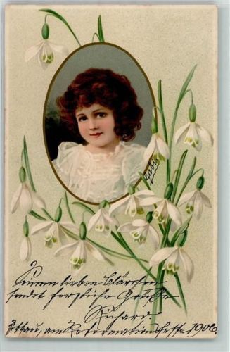 1907 Serie 1390 Frühlingskinder Kind und Schneeglöckchen AK
