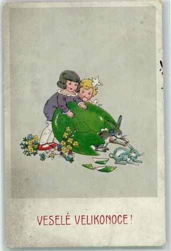 1924 Vesele Velikonoce Hasen schlüpfen aus einem Osterei AK