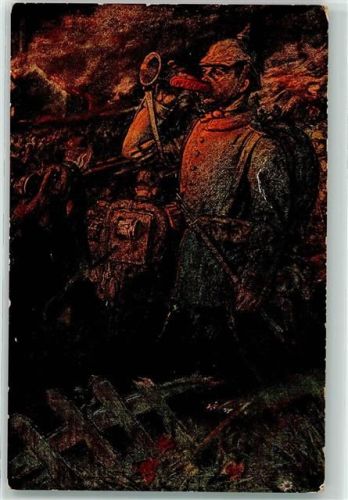 Soldat bläst das Horn Wohlfahrtskarte zum Besten der Deutschen Kriegsblindenstiftung für Landheer und Flotte sign. Prof. Georg Tippel
