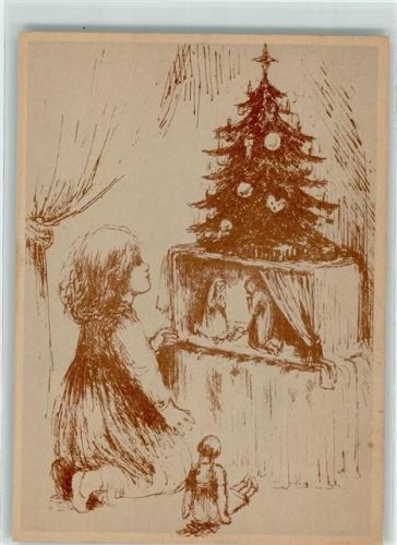 sign. Hanna Nagel Weihnachten Federzeichnung Puppen