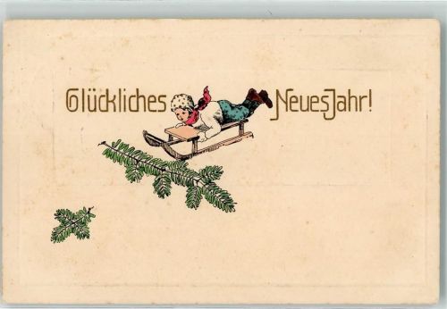 1912 Neujahr Kind Tannenzweige