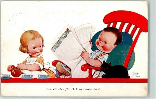 Kinder Zeitung lesen AK Attwell, M. L. 1934
