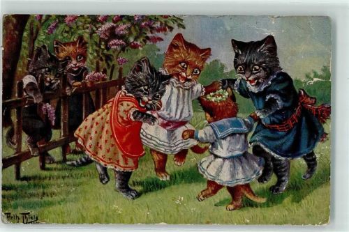 Katzen vermenschlicht Ringelreihen T.S.N. Serie 1010 Künstlerkarte