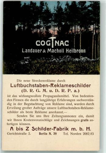 Wedding 1913 Cognac Landauer & Macholl Heilbronn Luftbuchstaben Reklameschilder