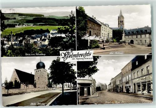 Helmbrechts am Rathaus Kath. Kirche Blick vom Kirchberg Friedrich Ebert Straße VW Käfer