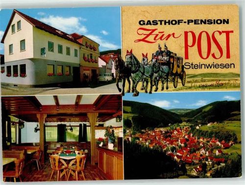 Steinwiesen Gasthaus Pension zur Post Postkutsche Gastraum Pferd Auto